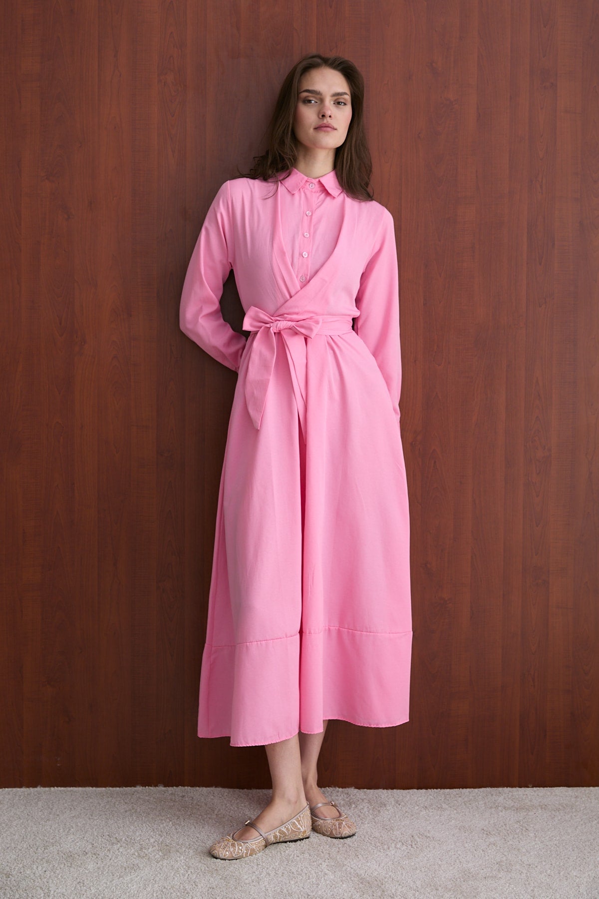 Bağlamalı Poplin Elbise 68-6163-1
