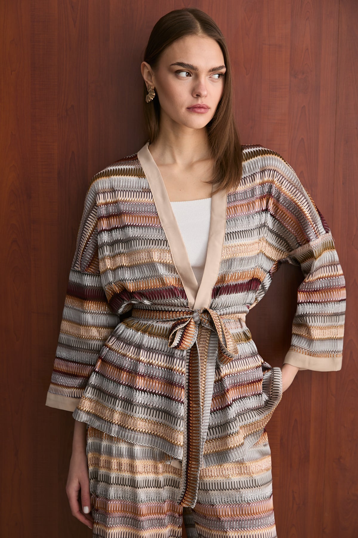 Kumaş Detaylı Kimonolu Takım 32-3602
