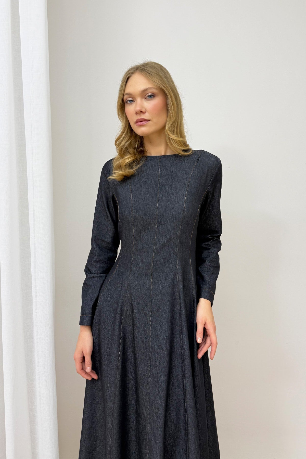 Fermuarlı Denim Elbise 32-9500