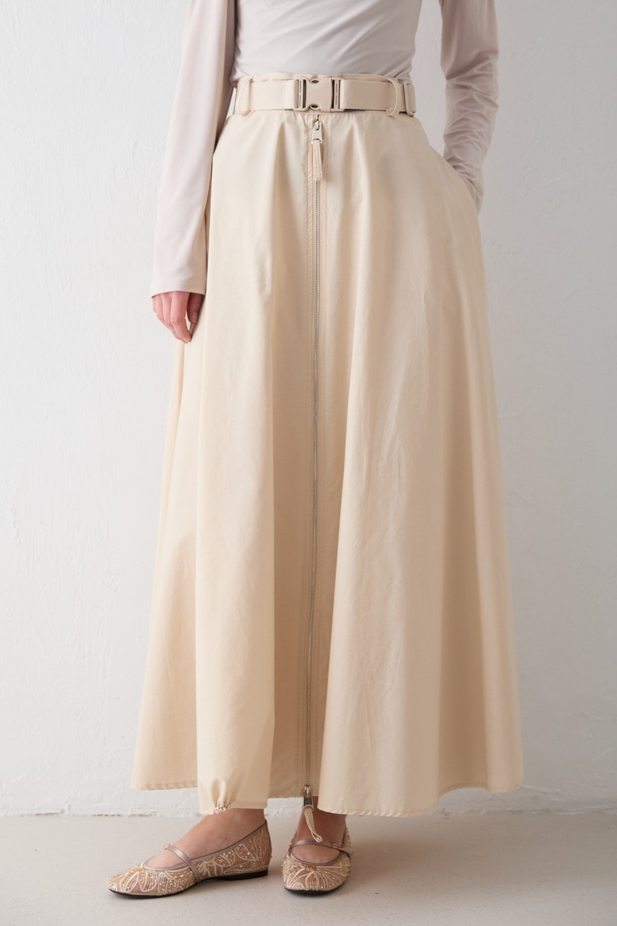 Fermuar Detaylı Poplin Etek 32-2714
