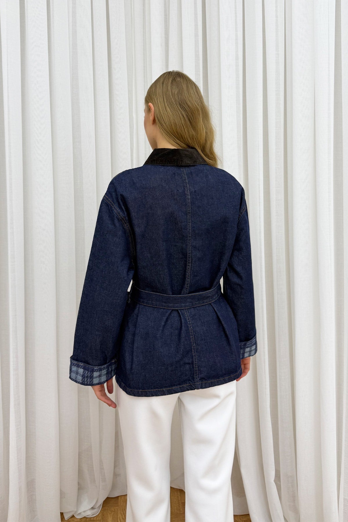 Ekose Desenli Denim Ceket 86-0277