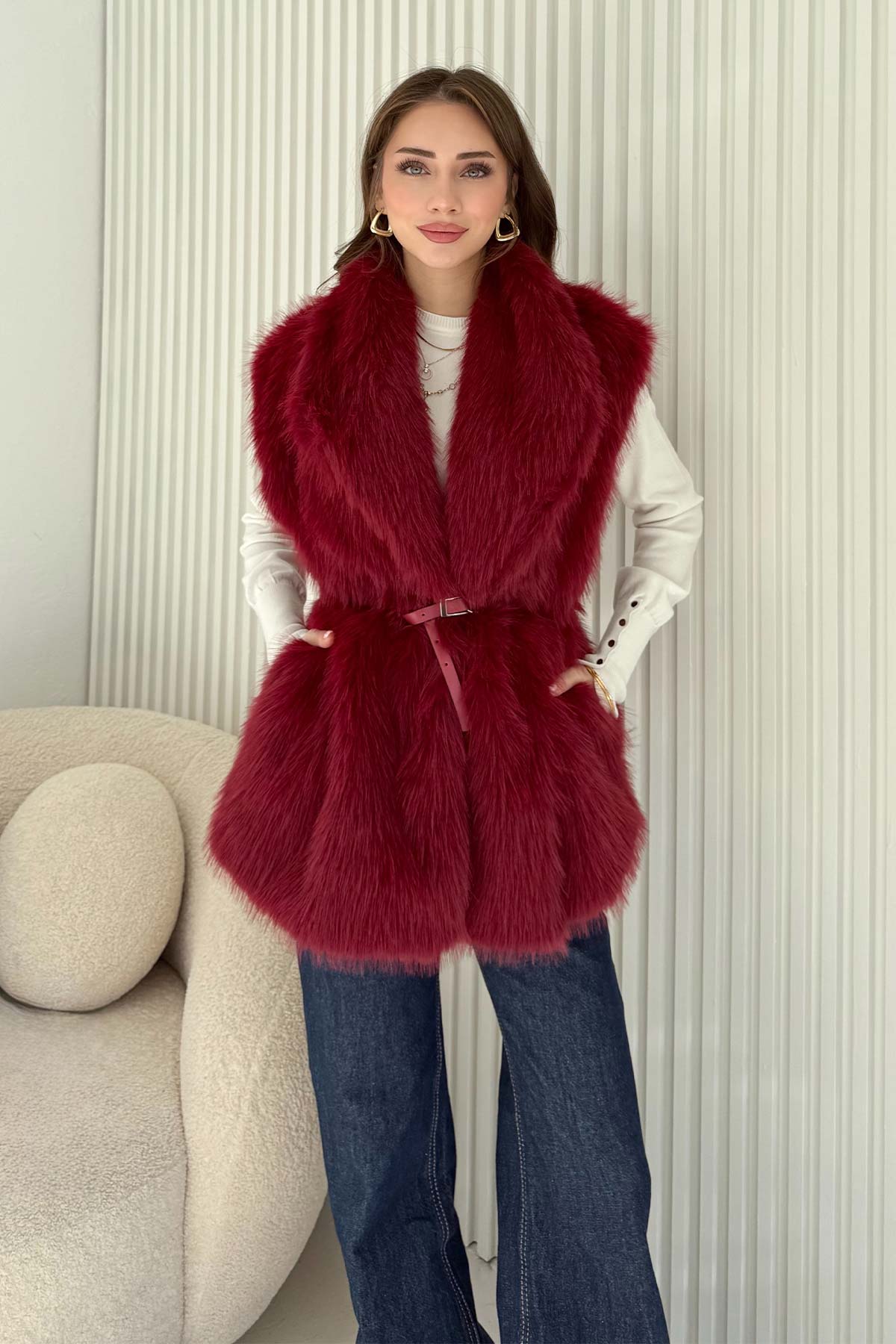 Kemerli Kürk Yelek 32-3705