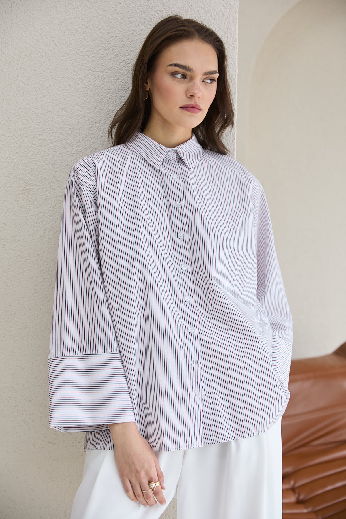 Oversize Çizgili Gömlek 32-2812