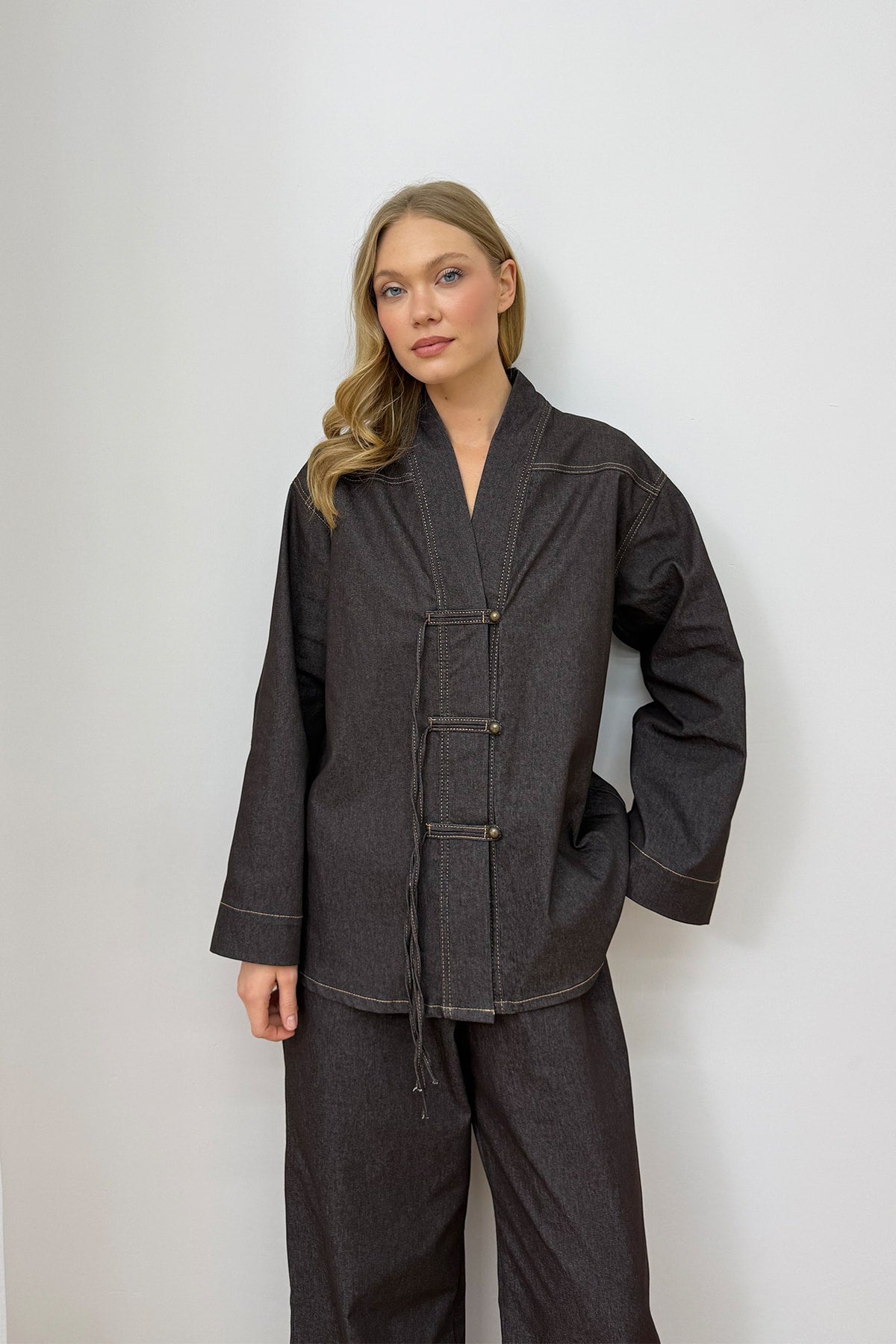 Düğmeli Denim Takım 3-734