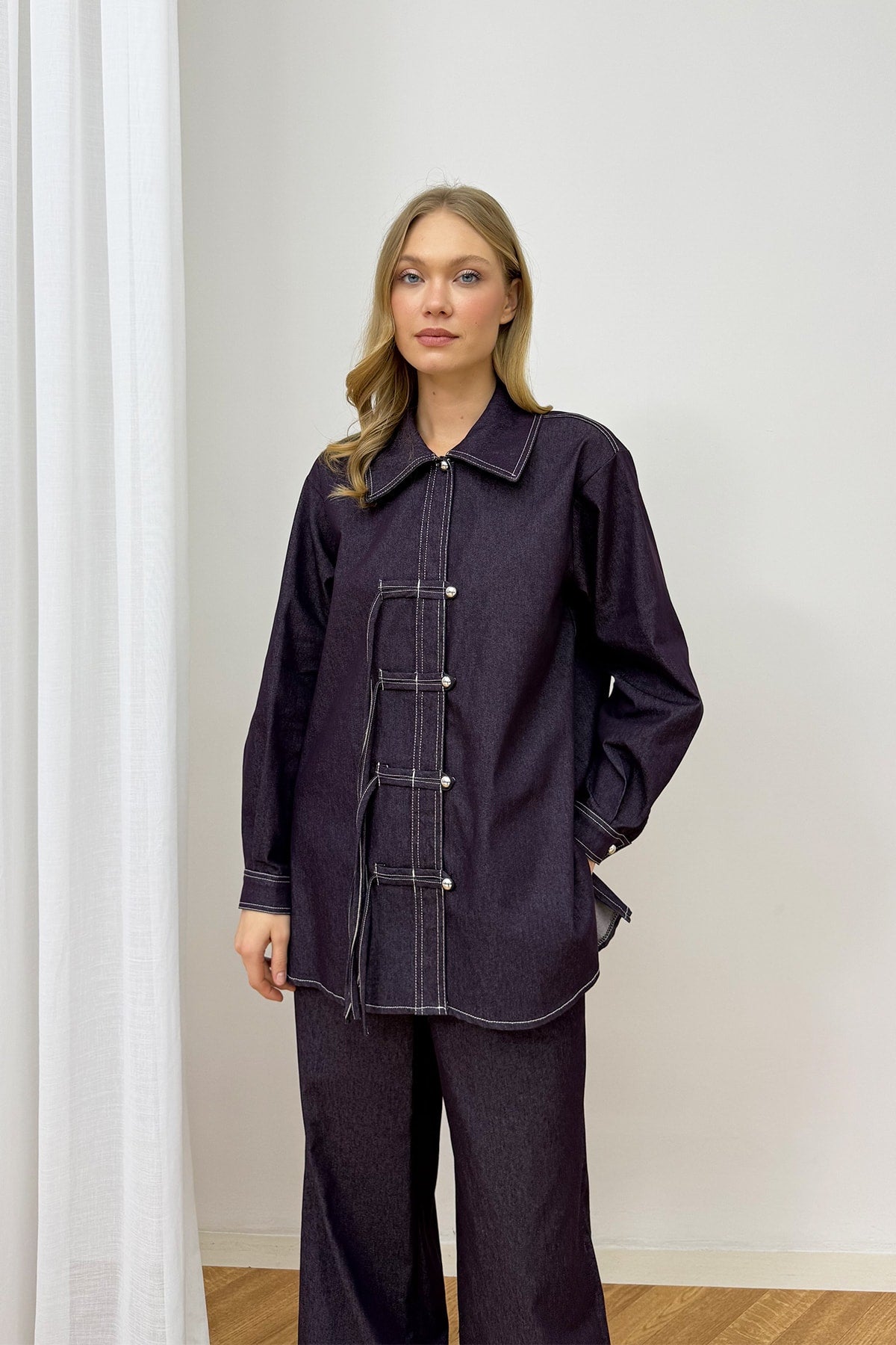 Düğmeli Denim Takım 3-4554
