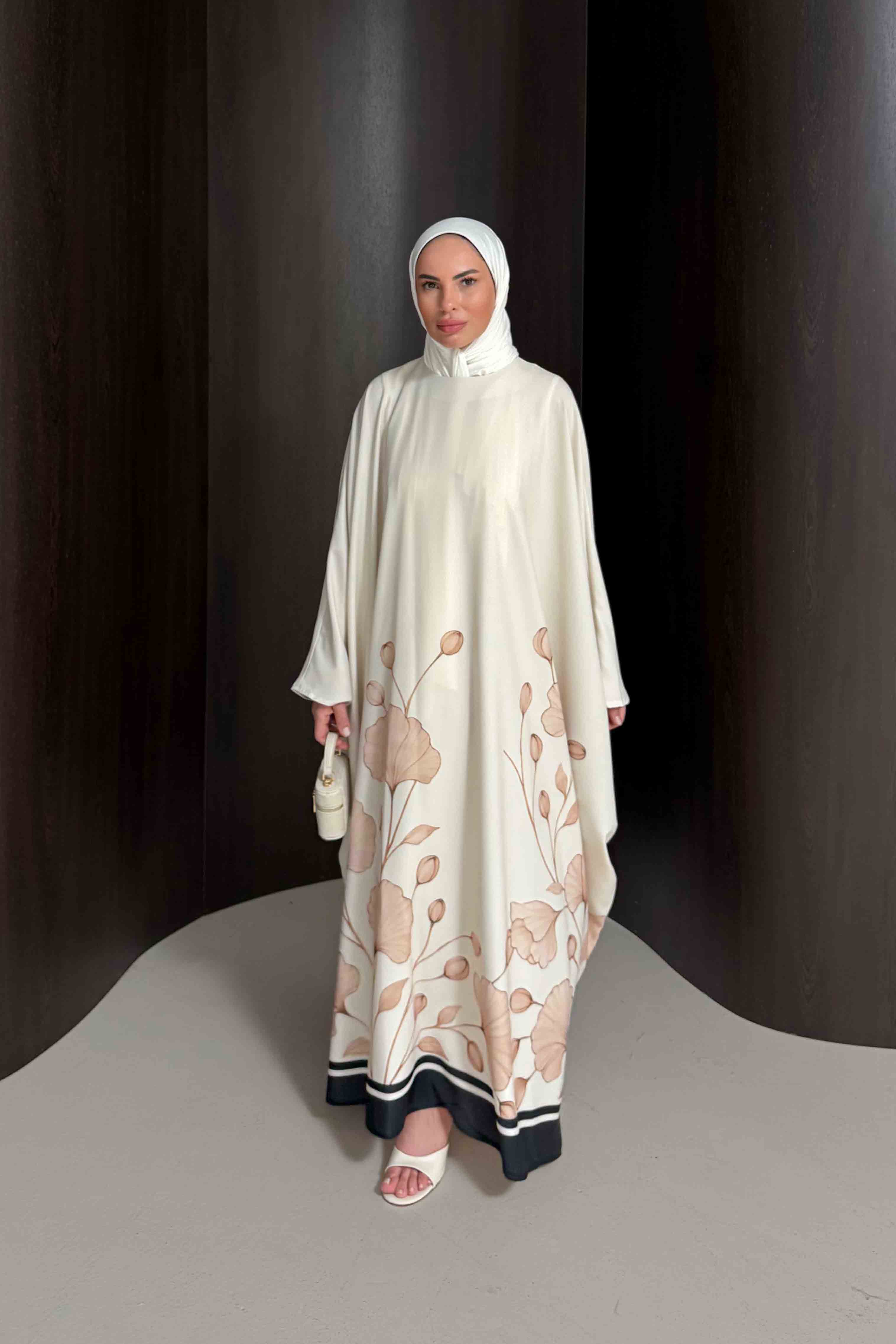 Çiçekli Kaftan Elbise 32-2938