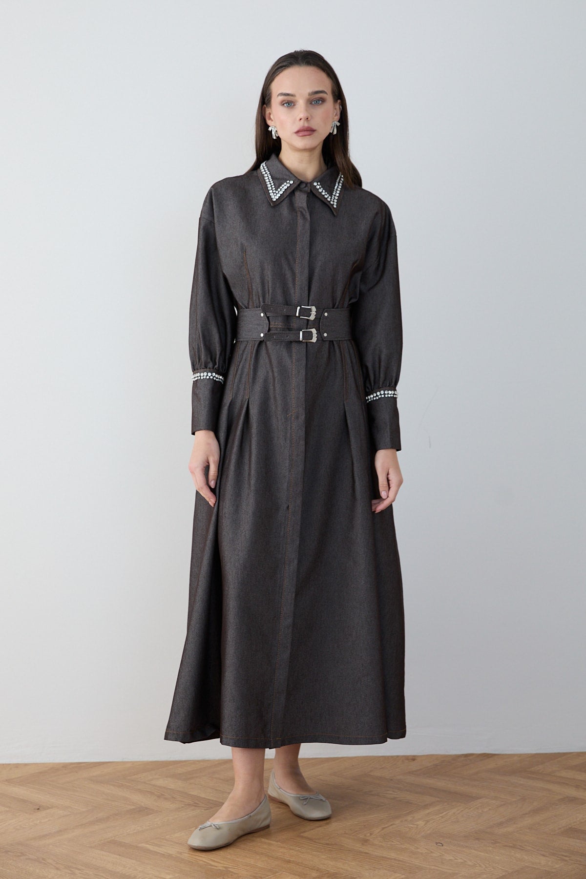 Taşlı Denim Elbise 32-2797