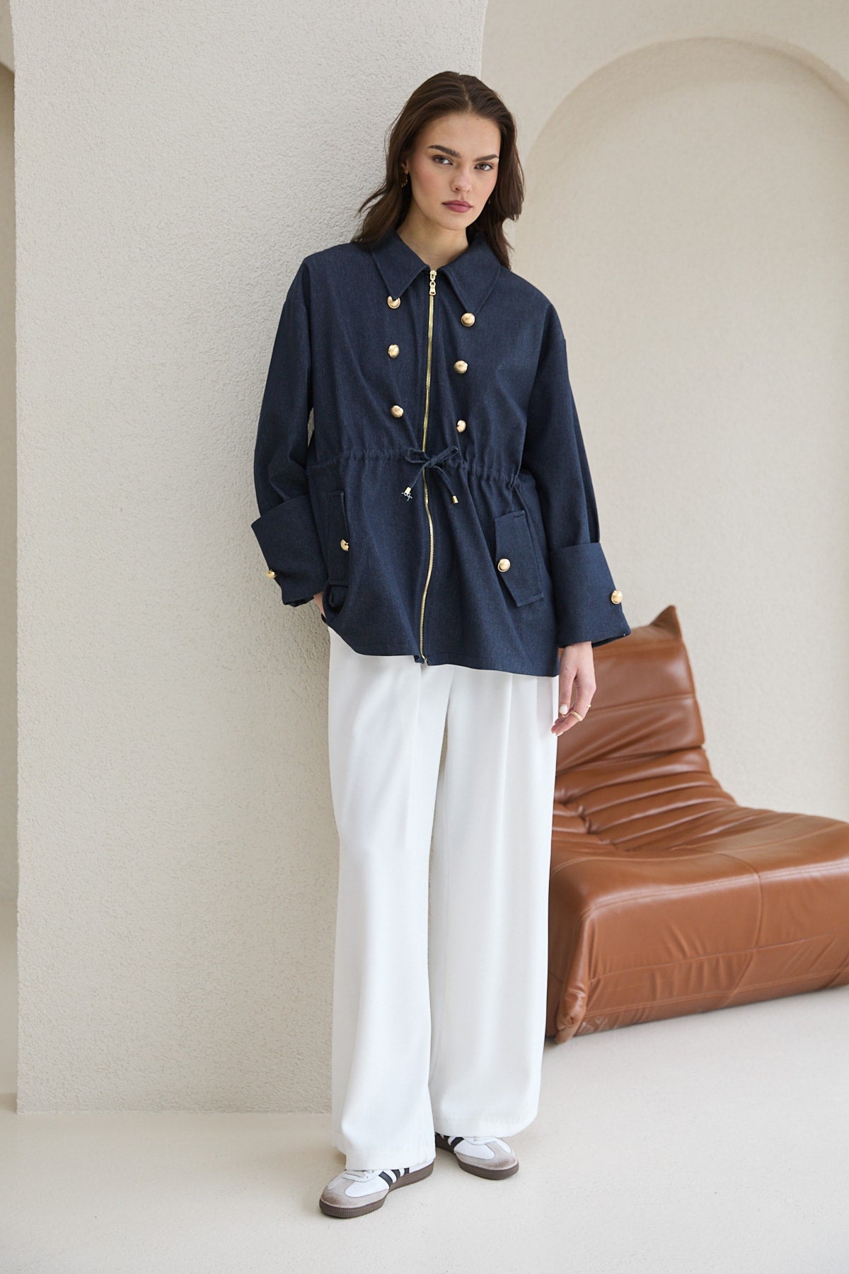 Düğmeli Denim Kap 32-2779