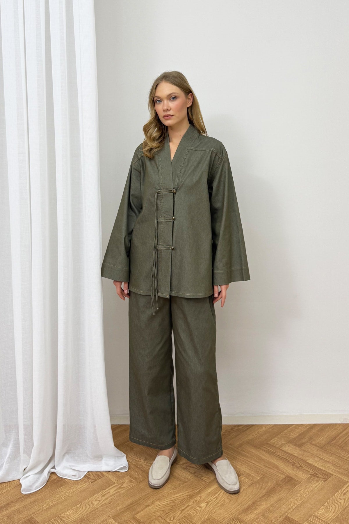 Düğmeli Denim Takım 3-734