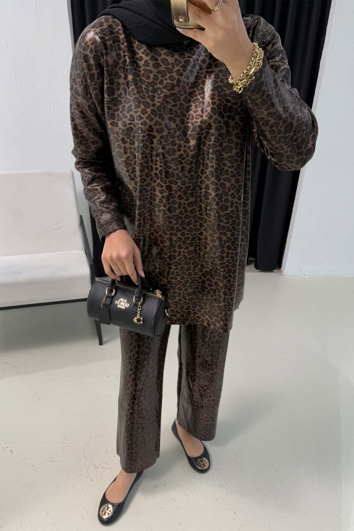 Leopar Varaklı Tunik 32-7040-2