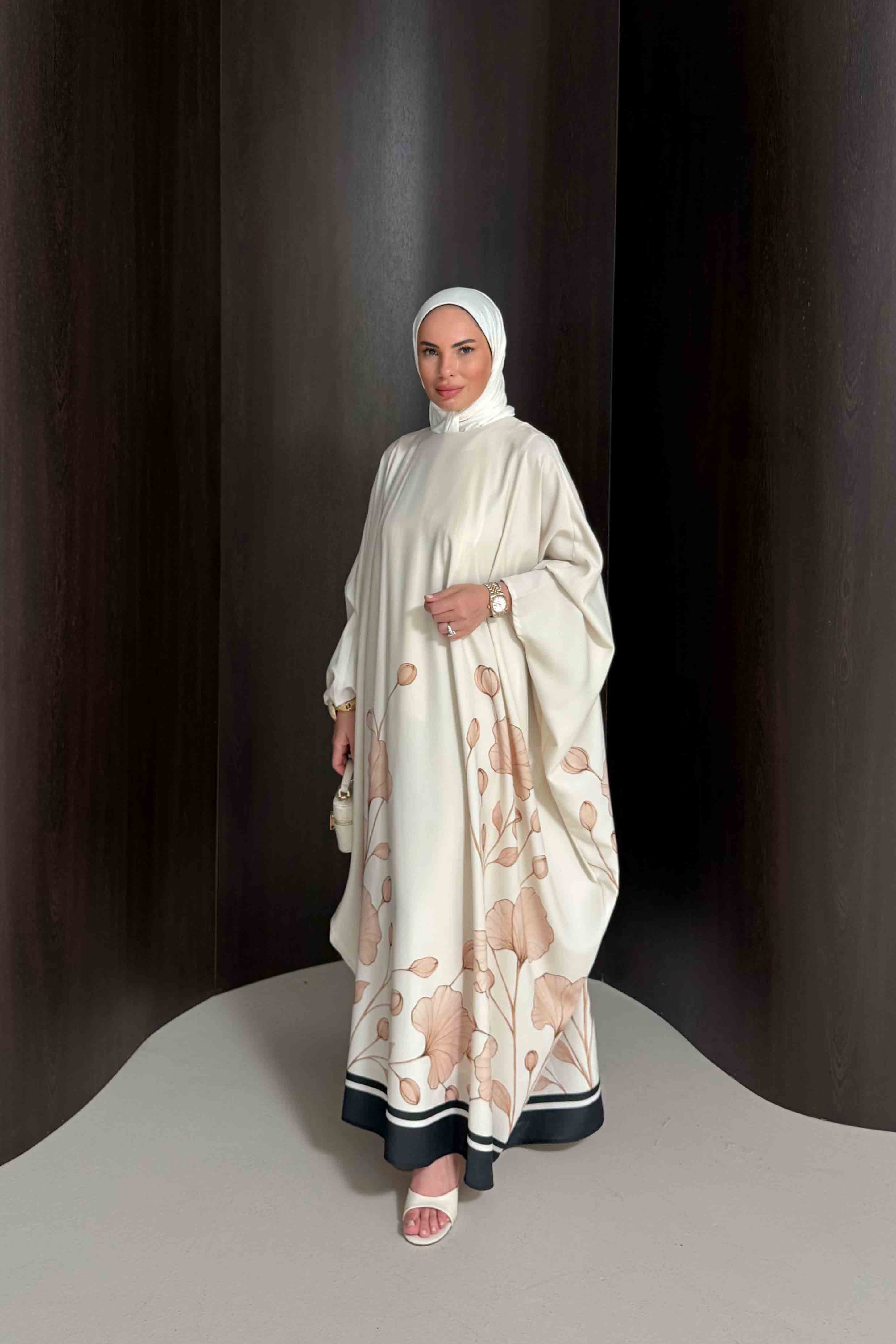 Çiçekli Kaftan Elbise 32-2938