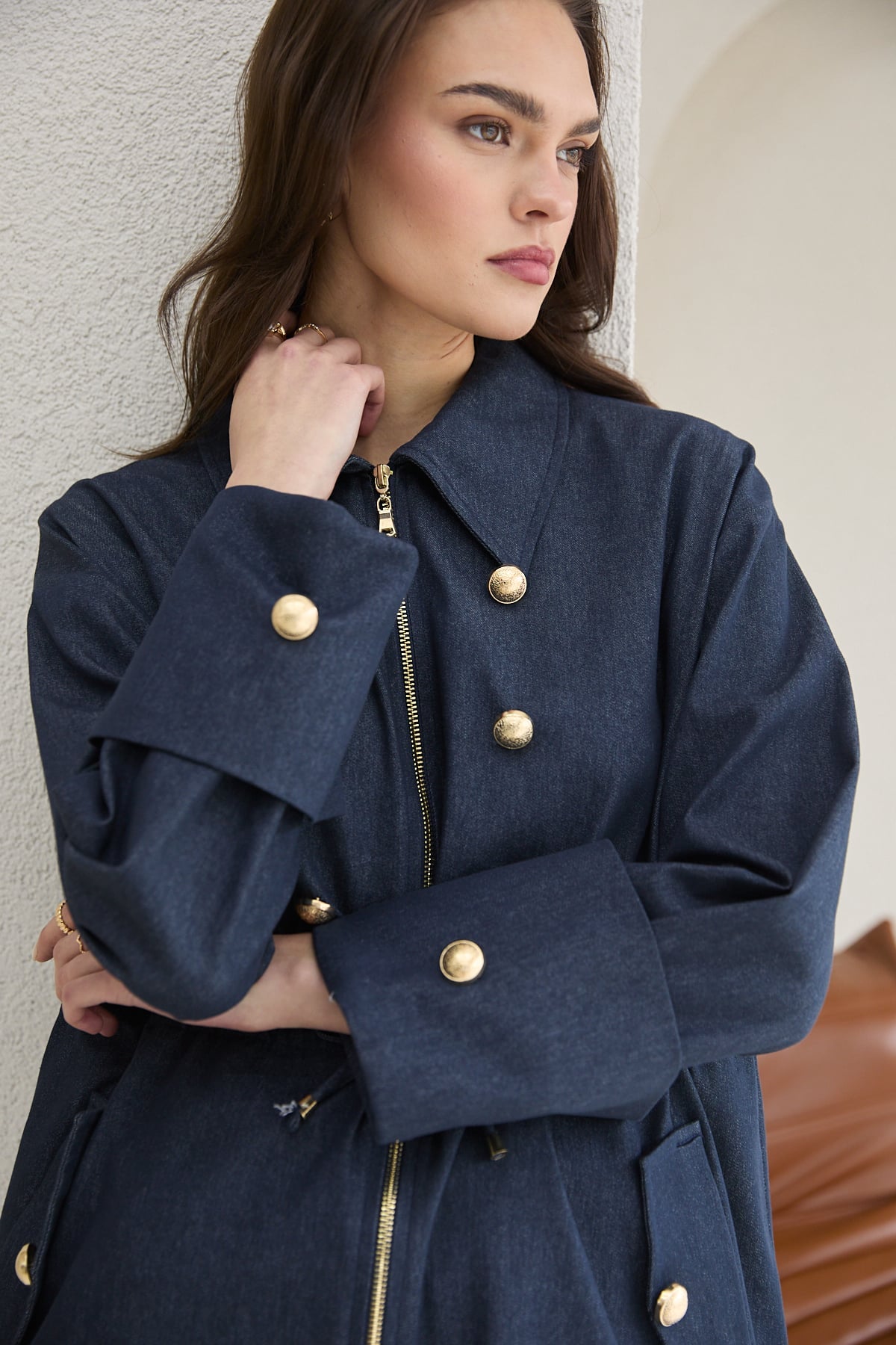 Düğmeli Denim Kap 32-2779