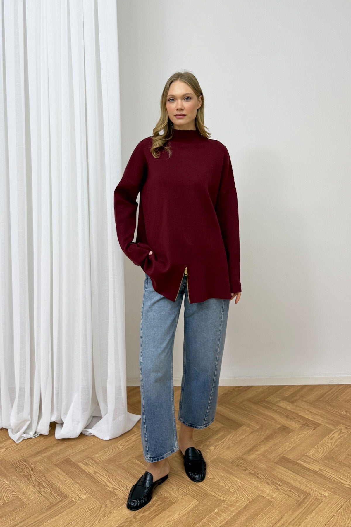 Fermuar Detaylı Triko Tunik 87-2670
