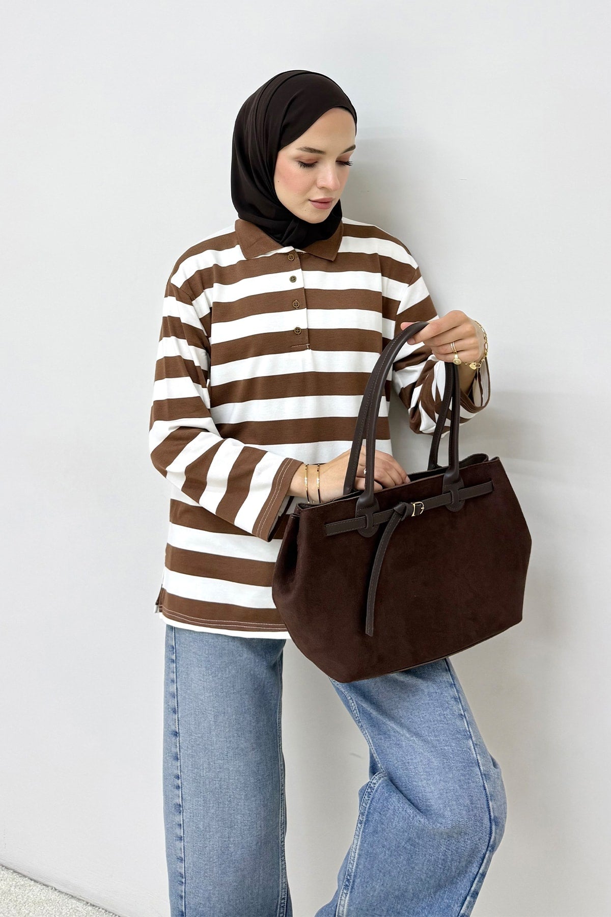 Çizgili Yakalı Tunik 83-7005