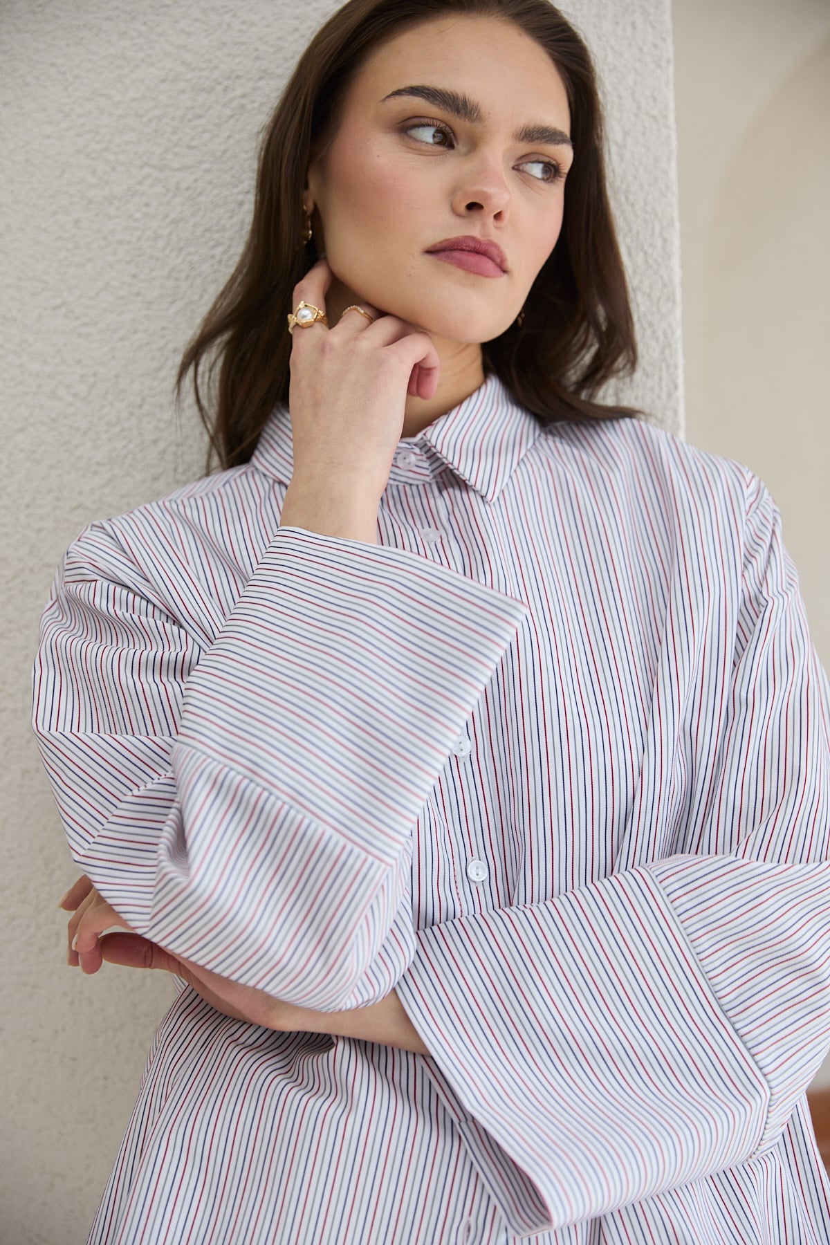 Oversize Çizgili Gömlek 32-2812