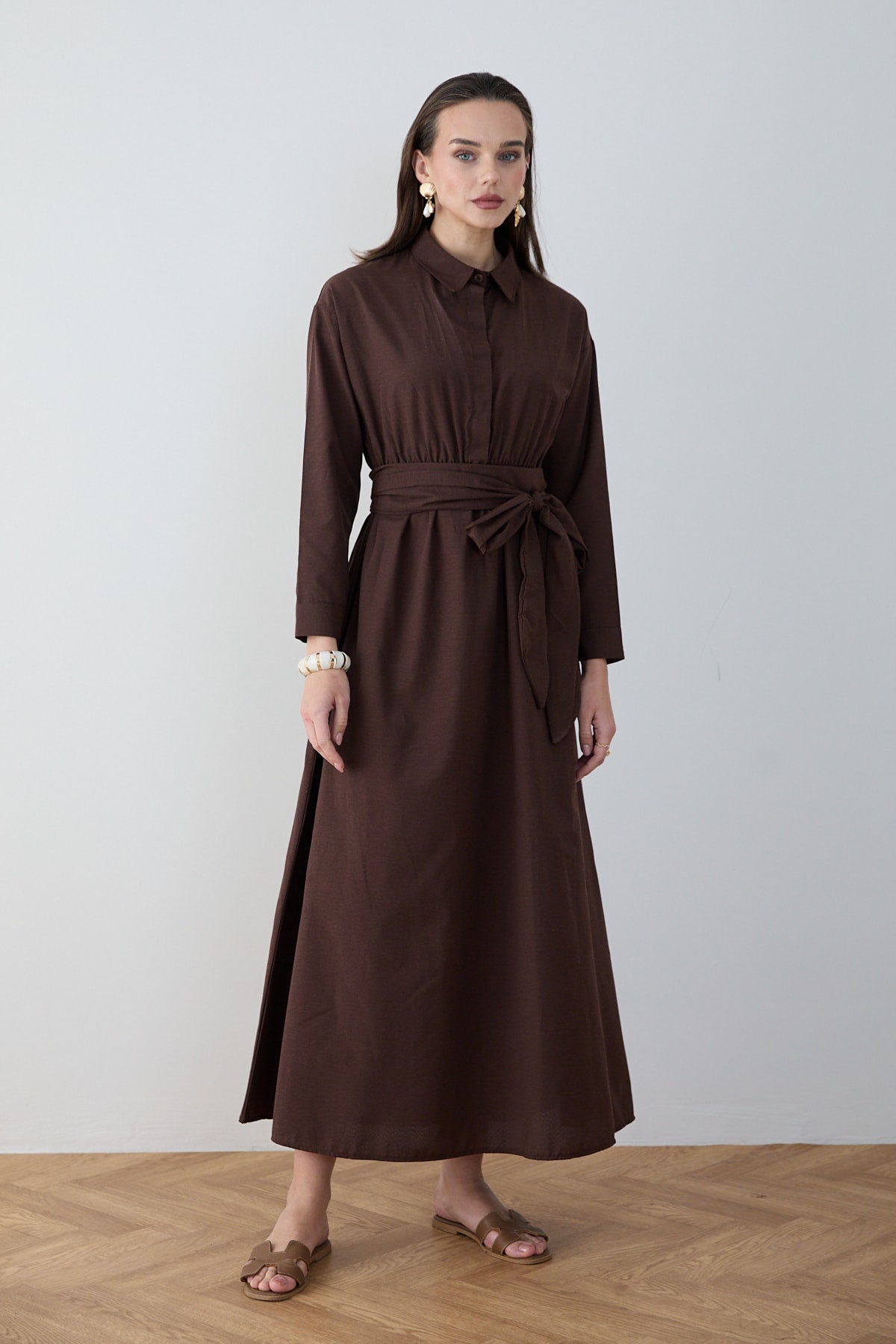Kuşaklı Poplin Elbise 68-6302
