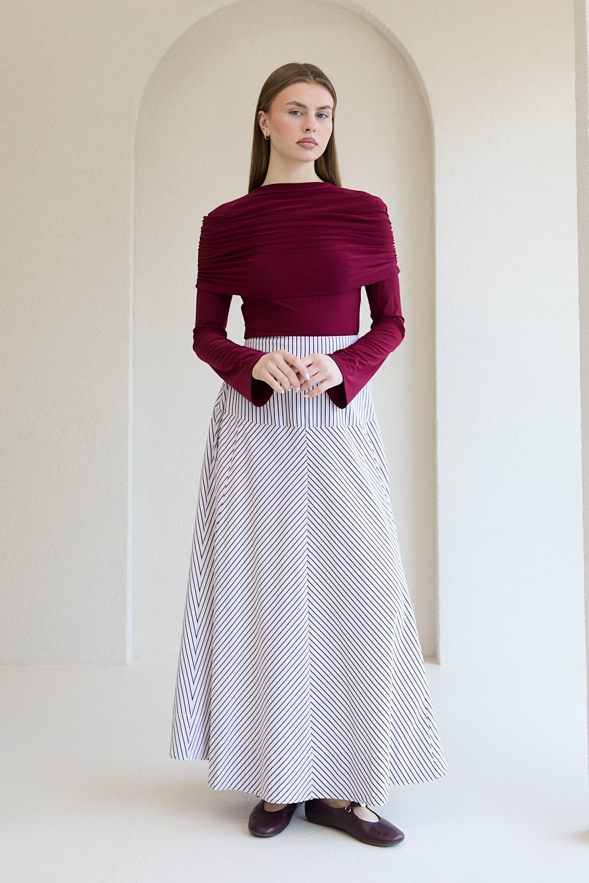 Çizgili Poplin Etek 32-2828