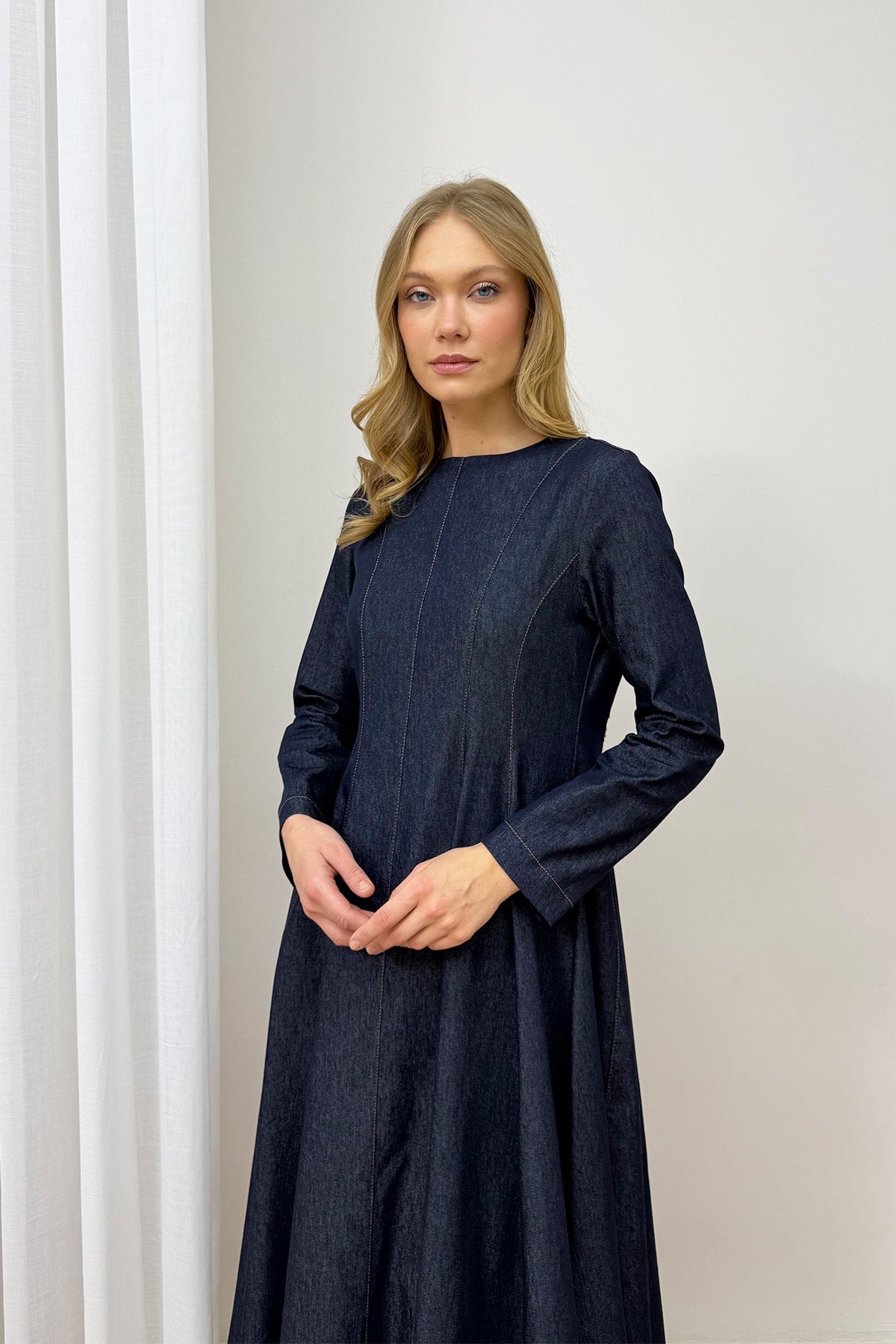 Fermuarlı Denim Elbise 32-9500