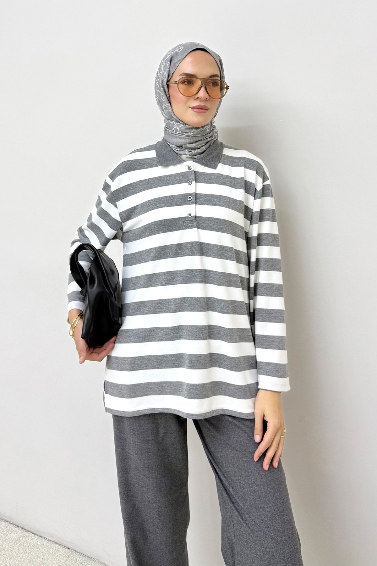 Çizgili Yakalı Tunik 83-7005