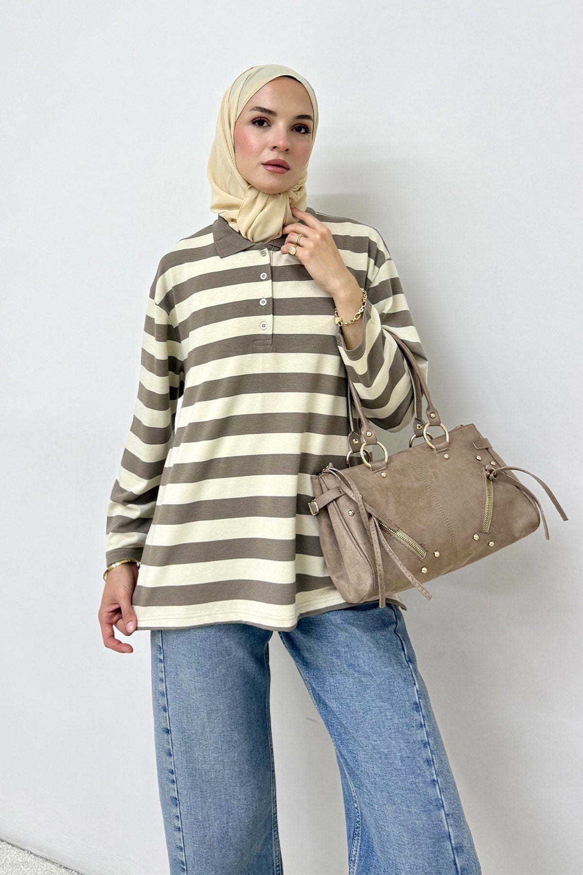Çizgili Yakalı Tunik 83-7005