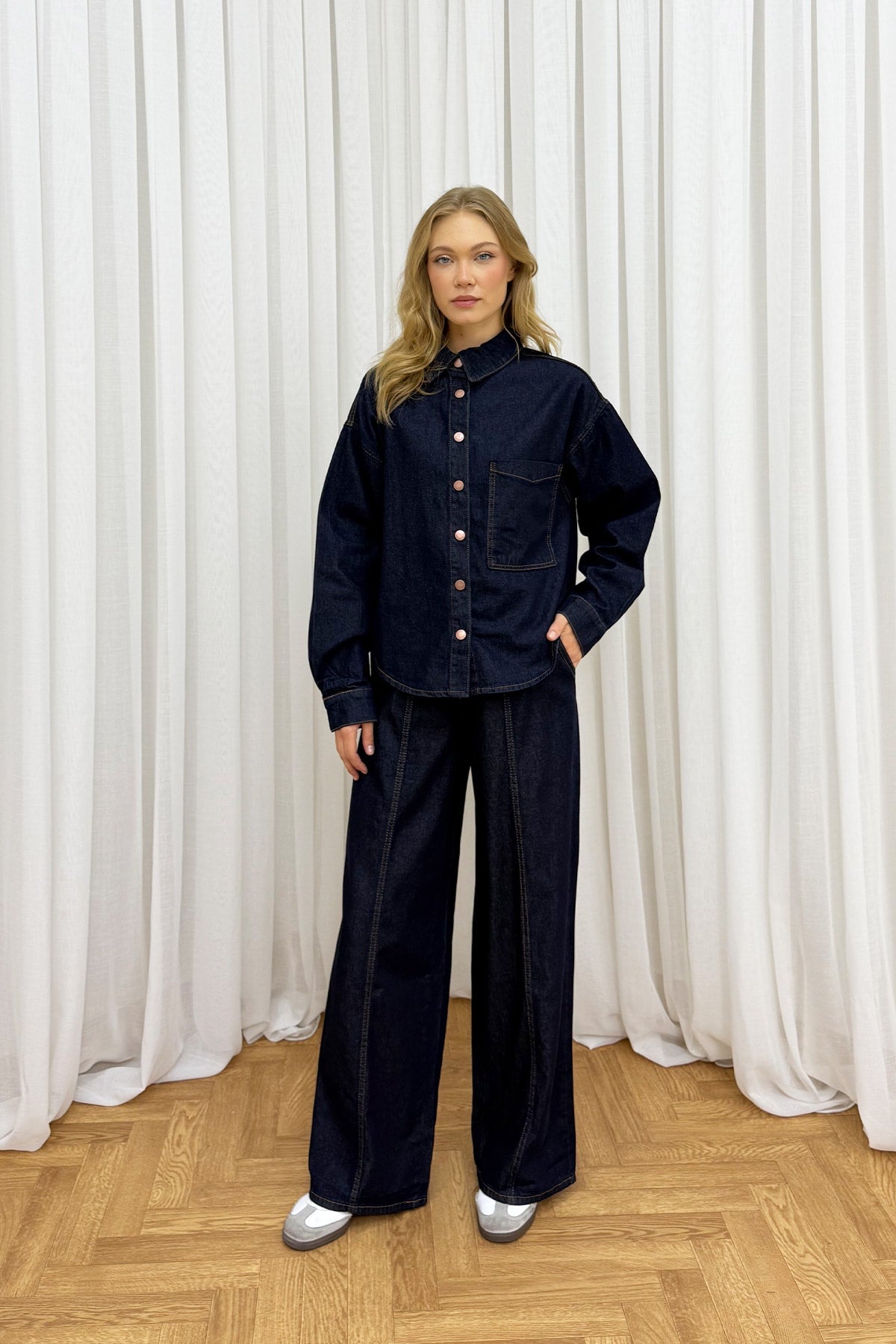 Denim Düğmeli Takım 86-0270