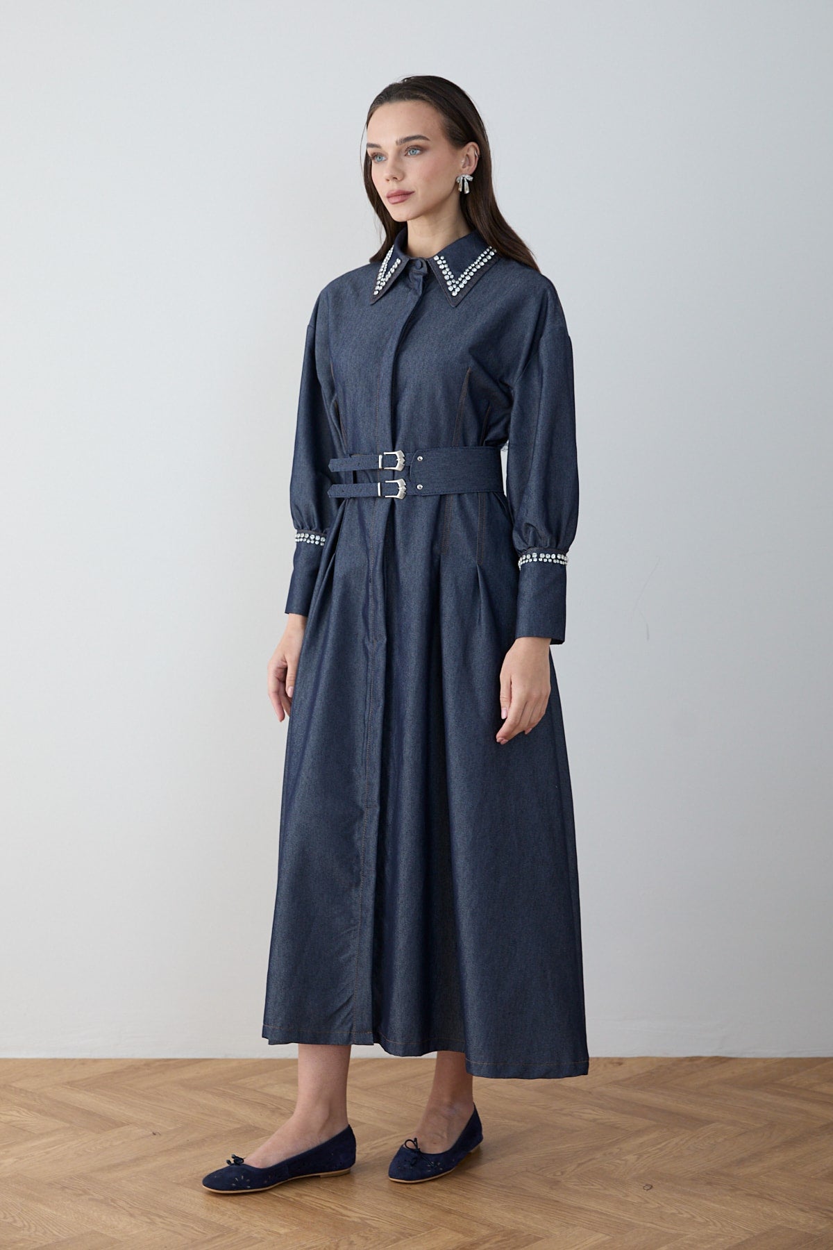 Taşlı Denim Elbise 32-2797