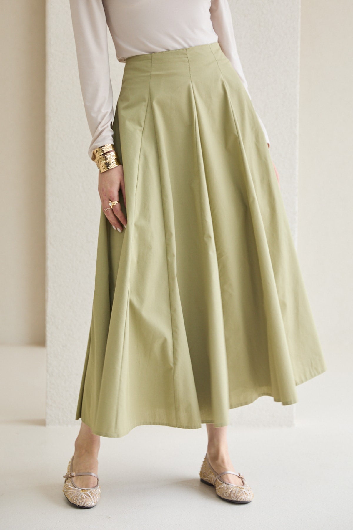 Parçalı Poplin Etek 32-2776