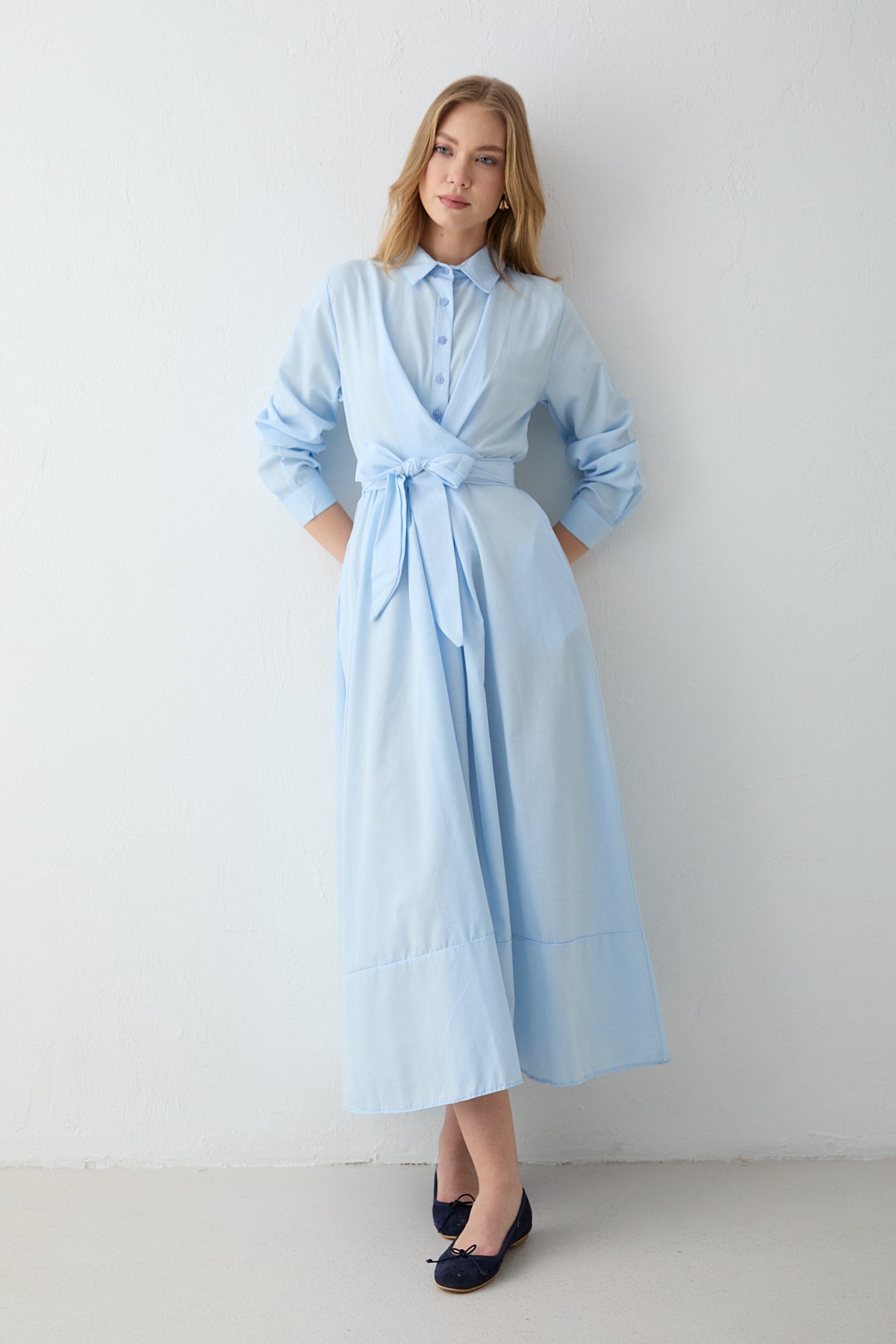 Bağlamalı Poplin Elbise 68-6163-1