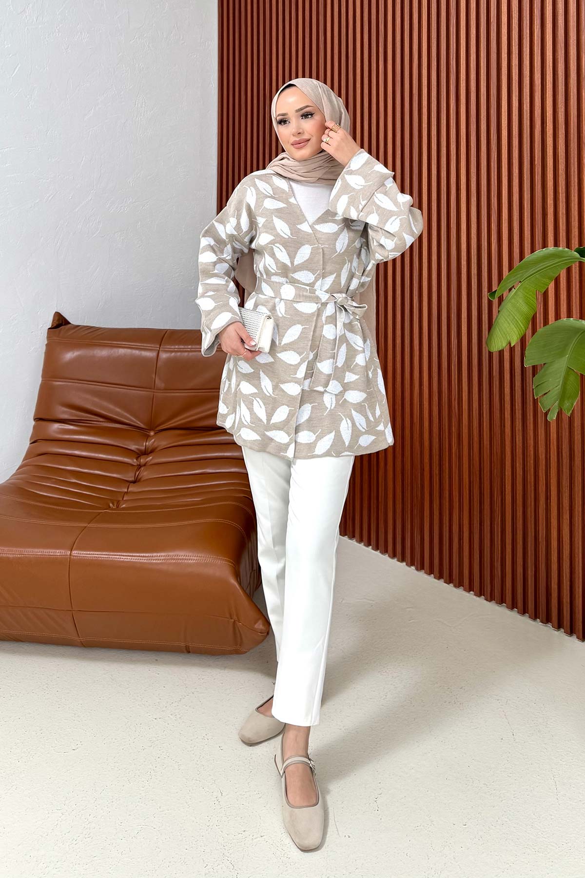 Jakar Yaprak Desenli Hırka 32-7021-1