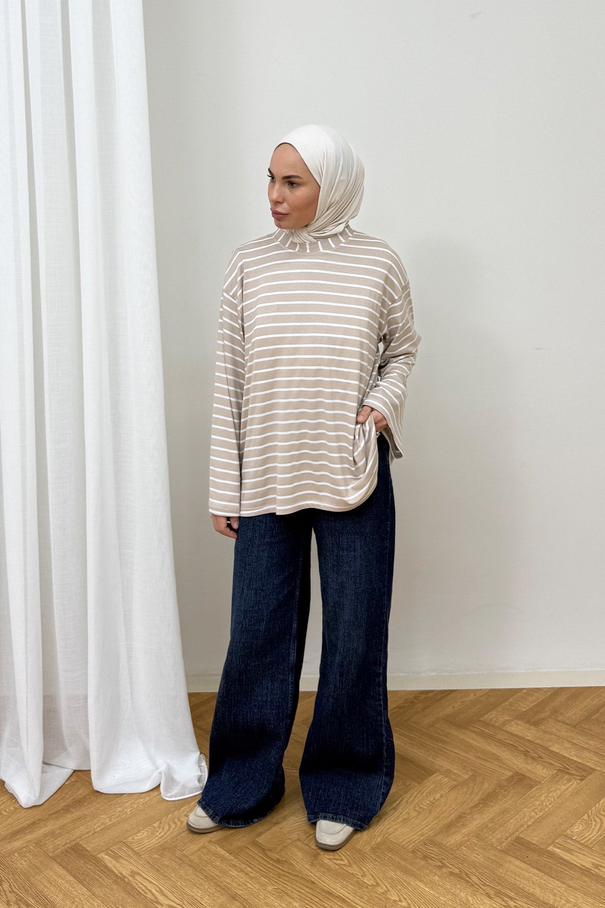 Geniş Çizgili Tunik 3-0011