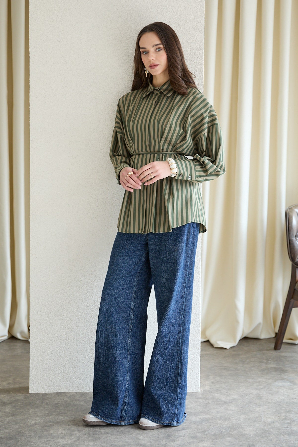 Çizgili Poplin Gömlek 32-2854