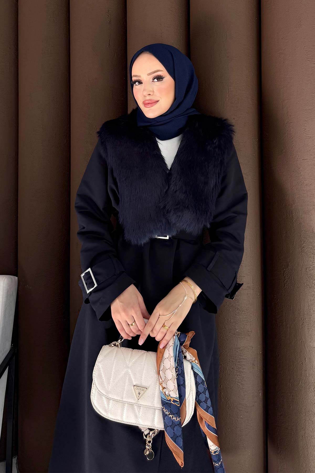 Kürklü Uzun Trençkot 32-3724