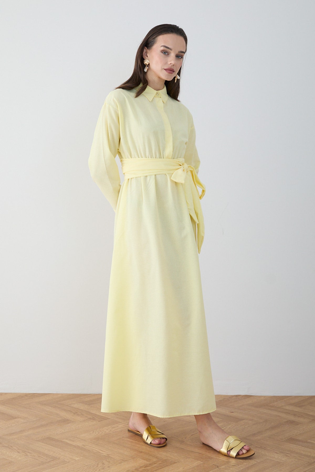 Kuşaklı Poplin Elbise 68-6302