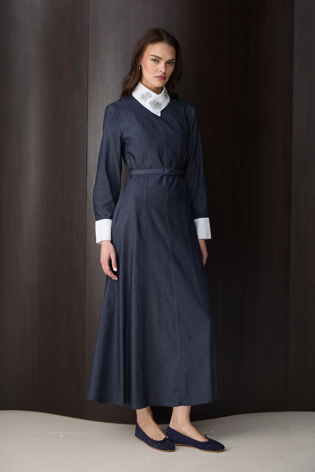 Yakada Detaylı Denim Elbise 32-2791