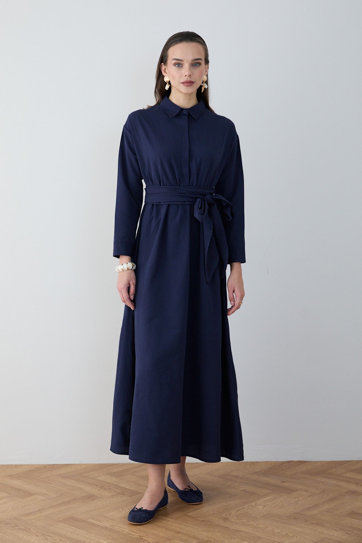 Kuşaklı Poplin Elbise 68-6302