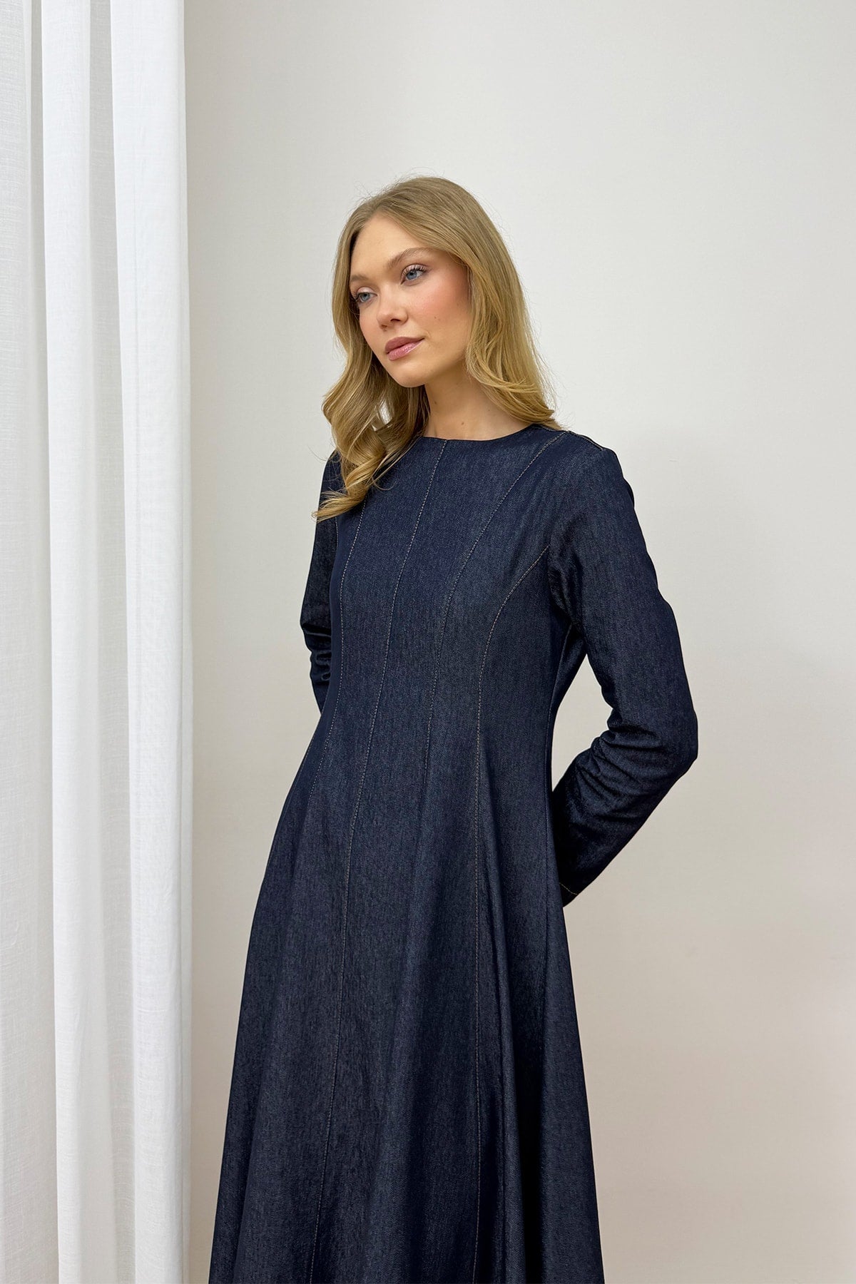 Fermuarlı Denim Elbise 32-9500