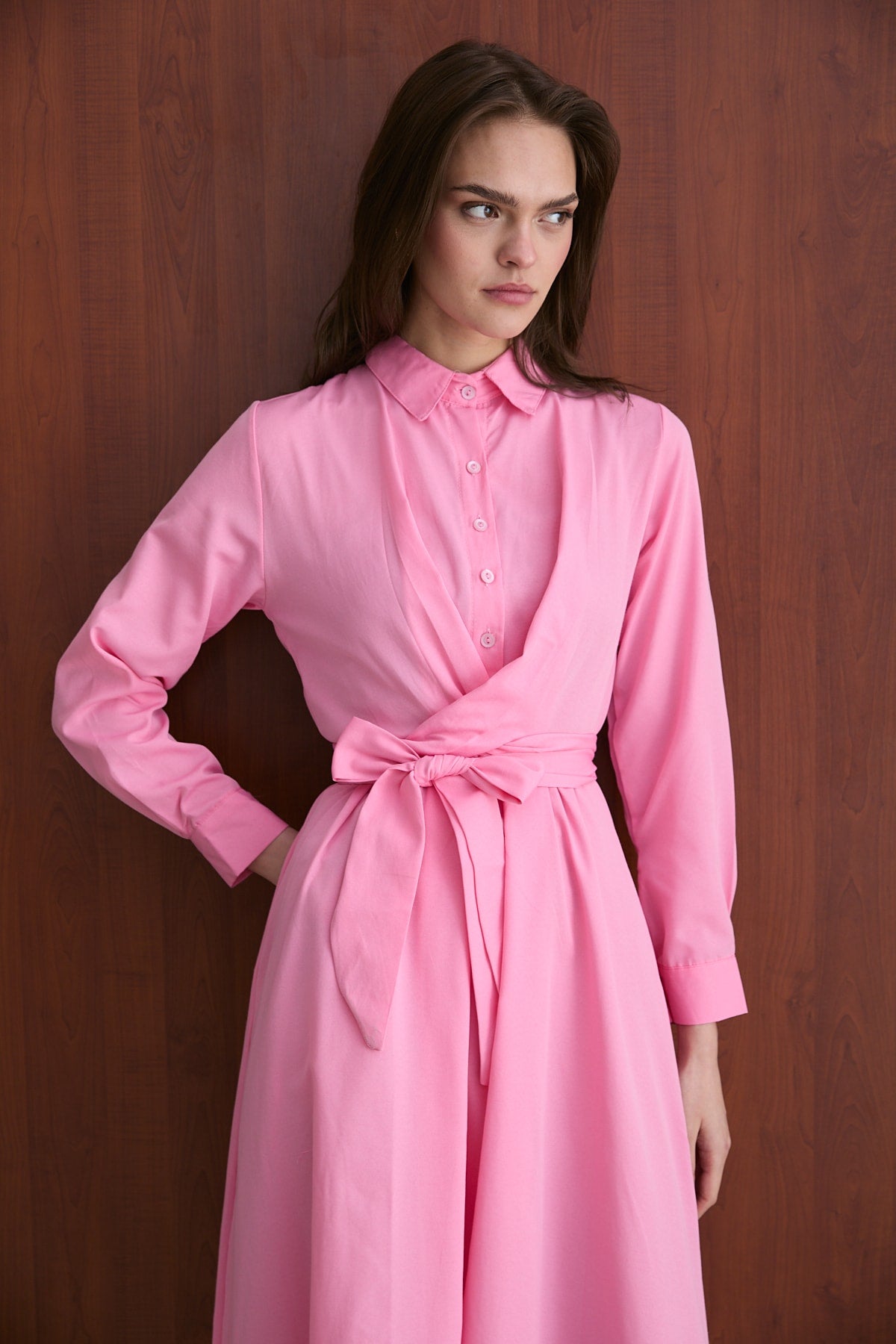 Bağlamalı Poplin Elbise 68-6163-1
