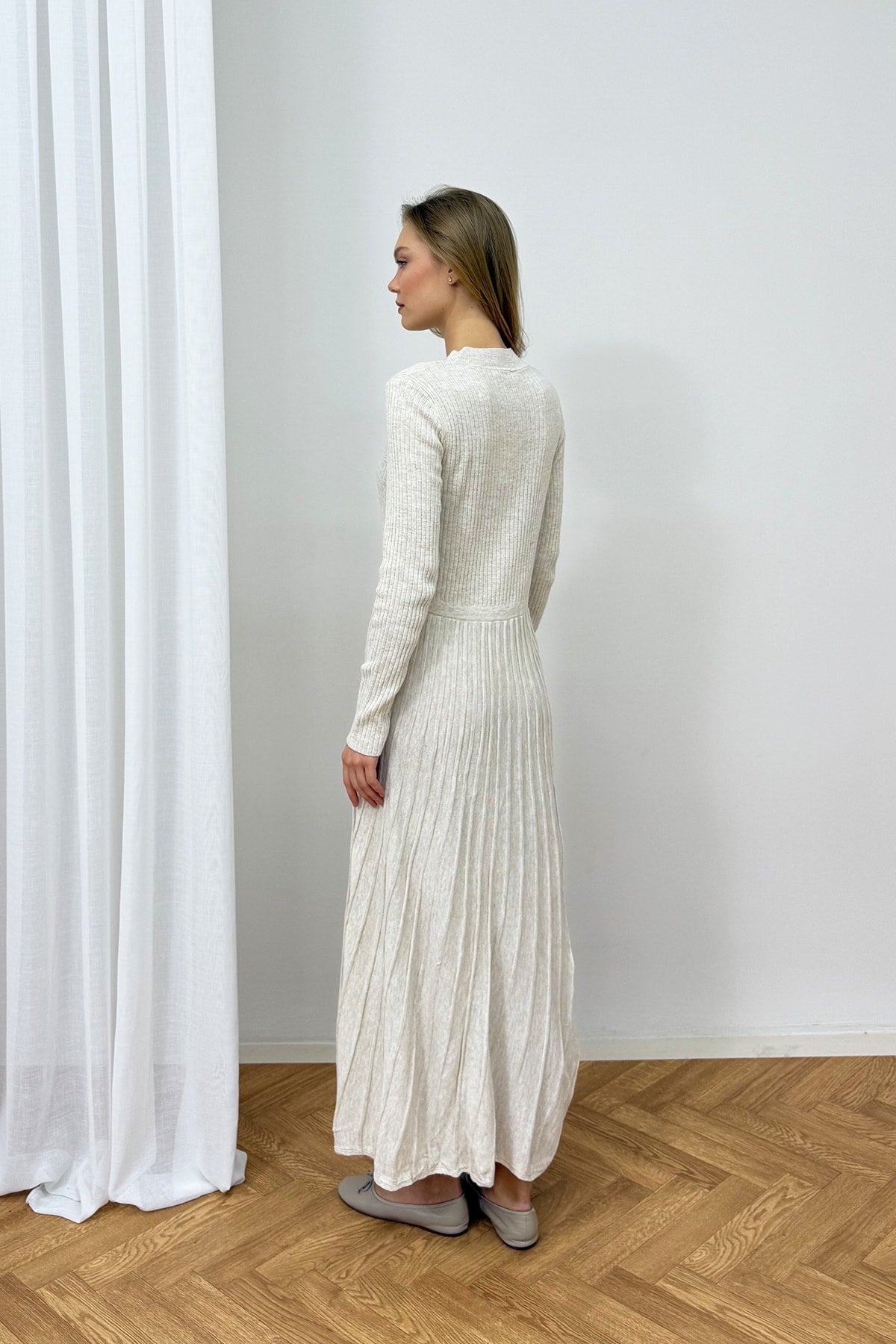 Pileli Triko Elbise 94-3044