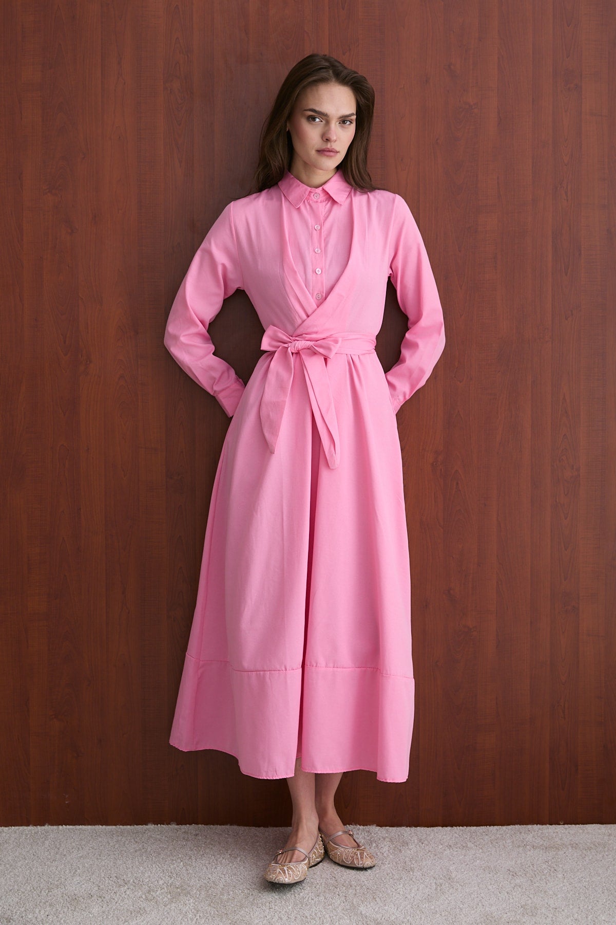 Bağlamalı Poplin Elbise 68-6163-1