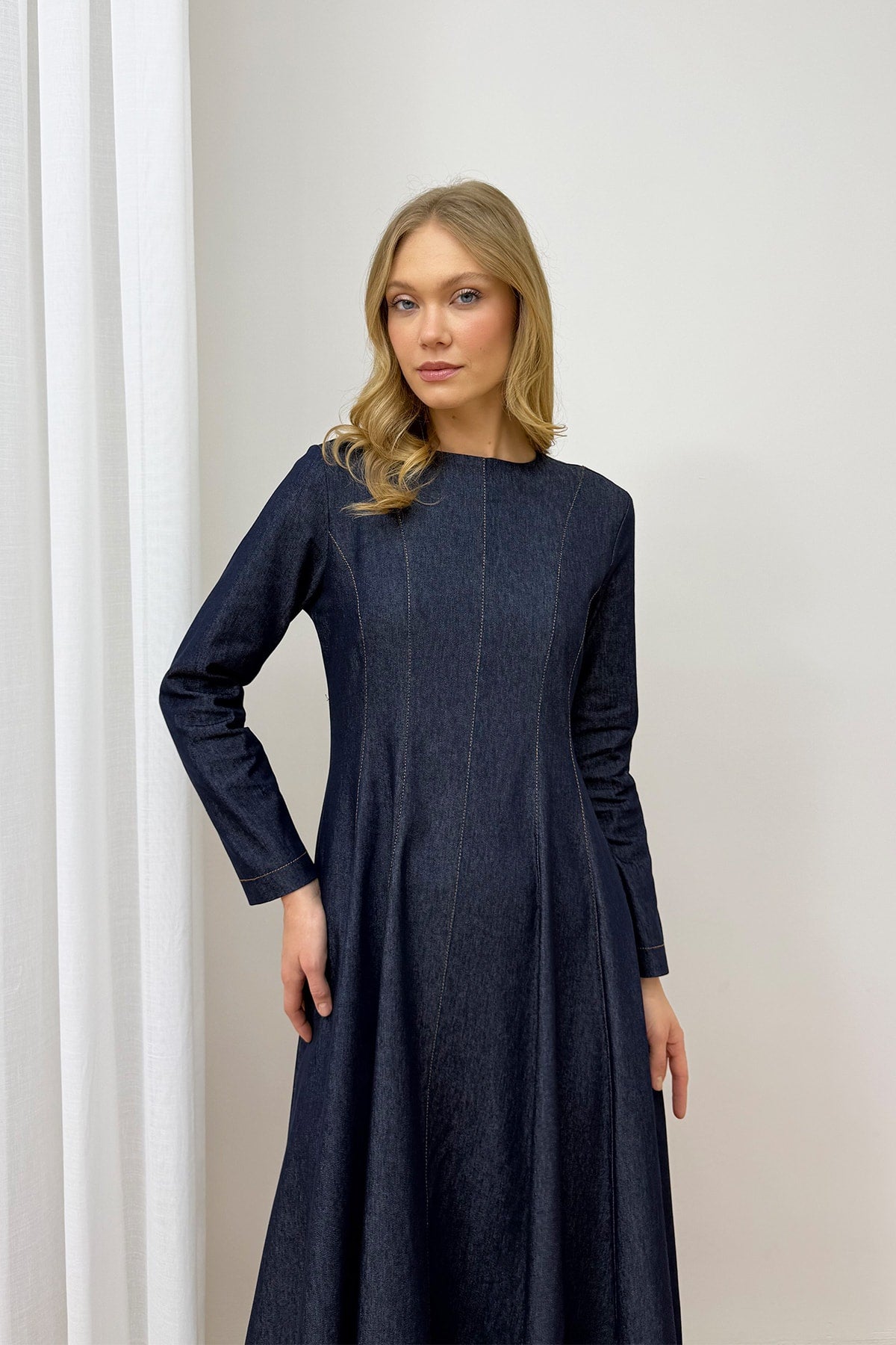 Fermuarlı Denim Elbise 32-9500