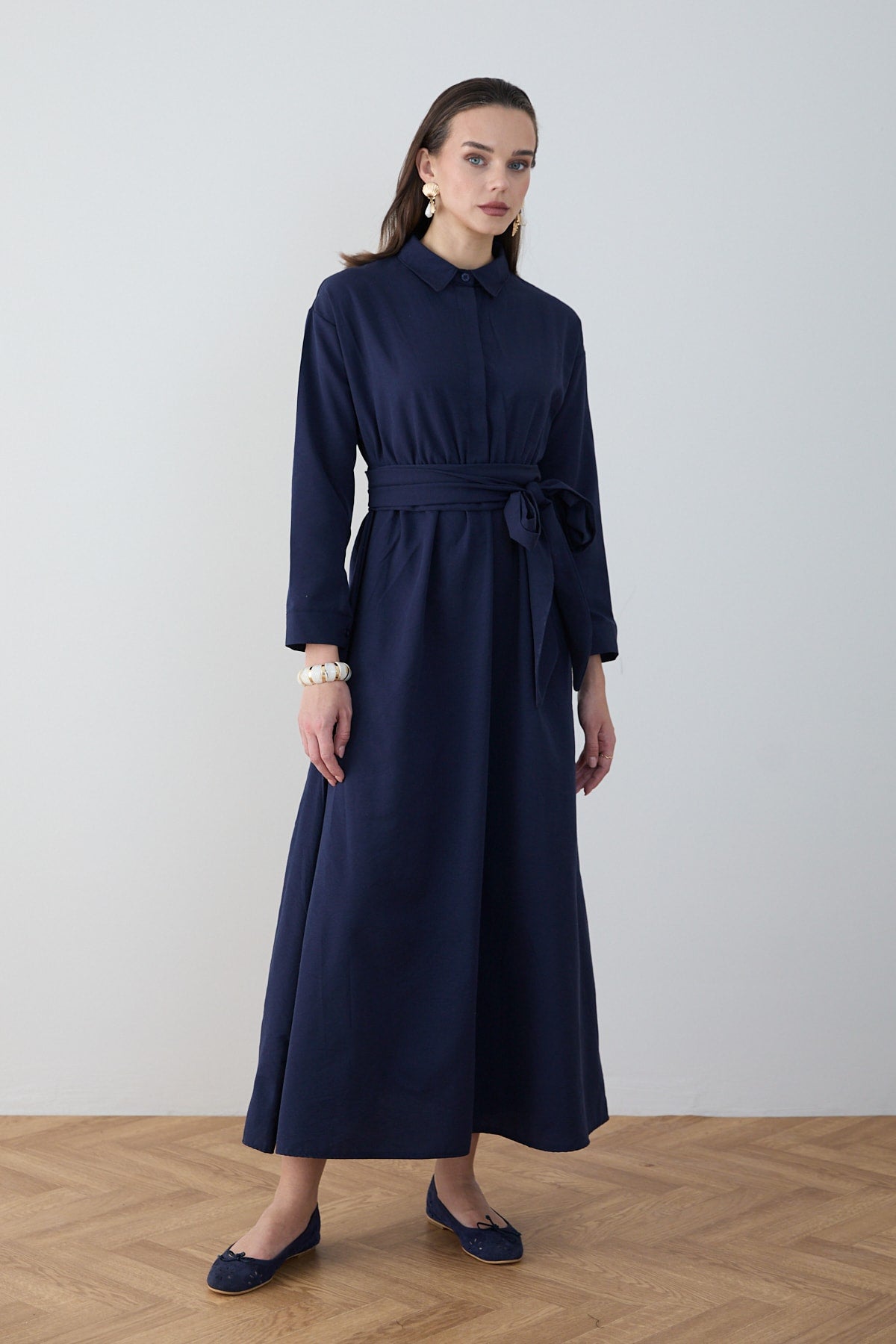 Kuşaklı Poplin Elbise 68-6302