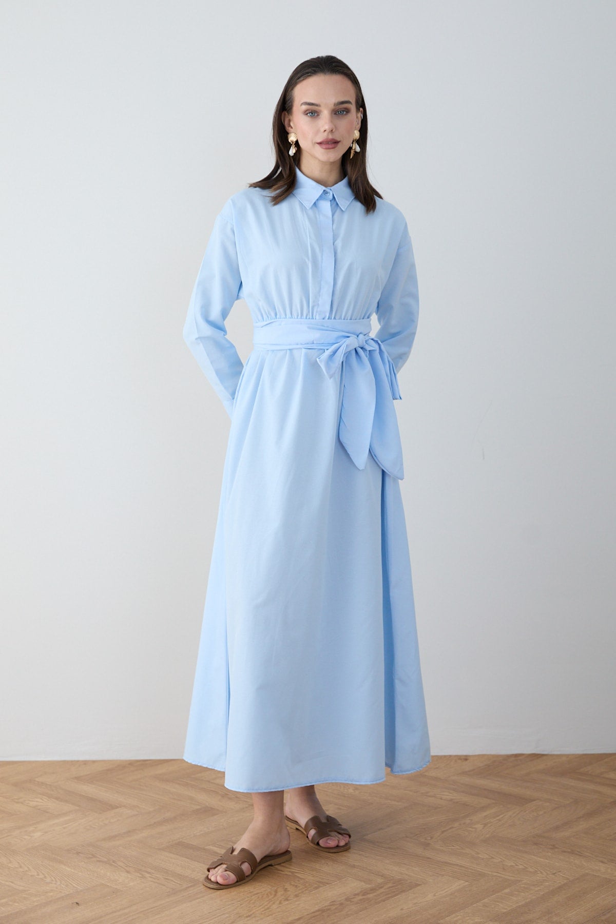 Kuşaklı Poplin Elbise 68-6302