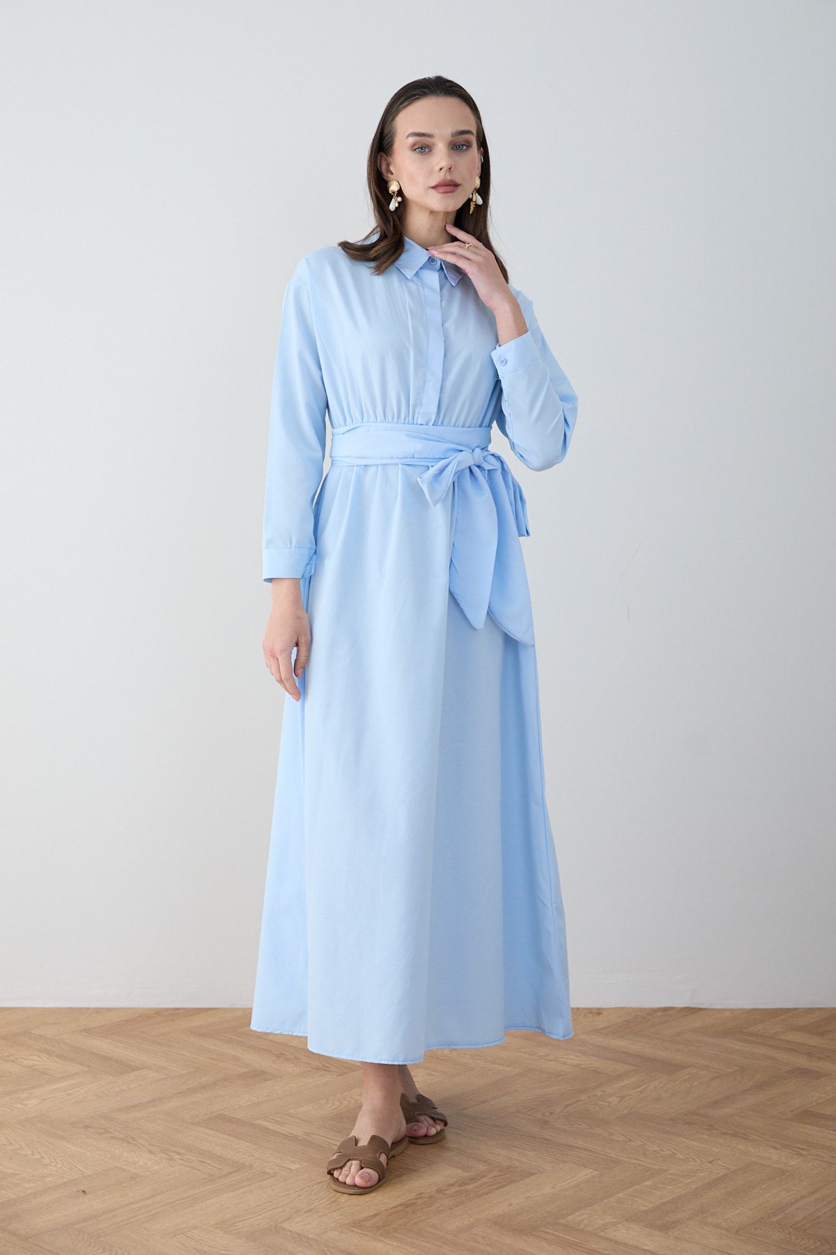 Kuşaklı Poplin Elbise 68-6302