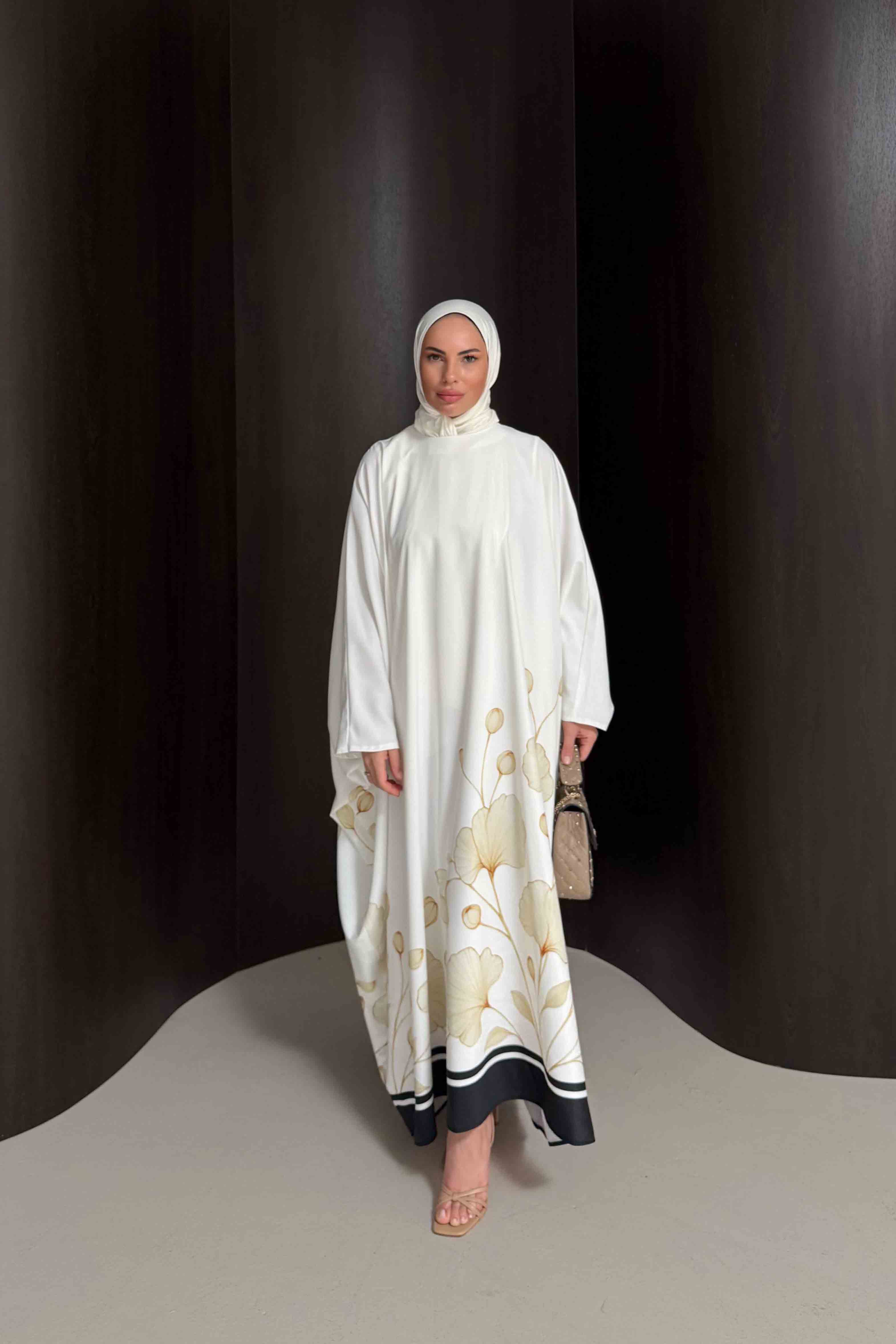 Çiçekli Kaftan Elbise 32-2938
