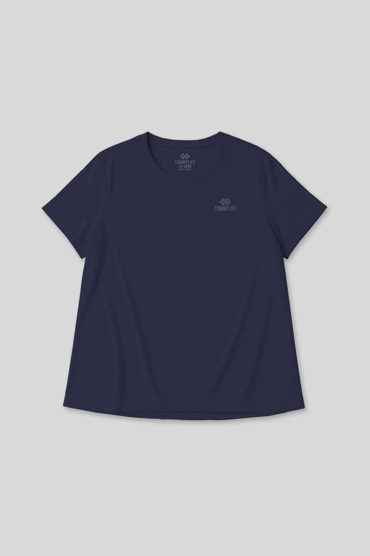 İndigo Baskılı O Yaka Rahat Form Battal Büyük Beden Kadın T-Shirt - 97308