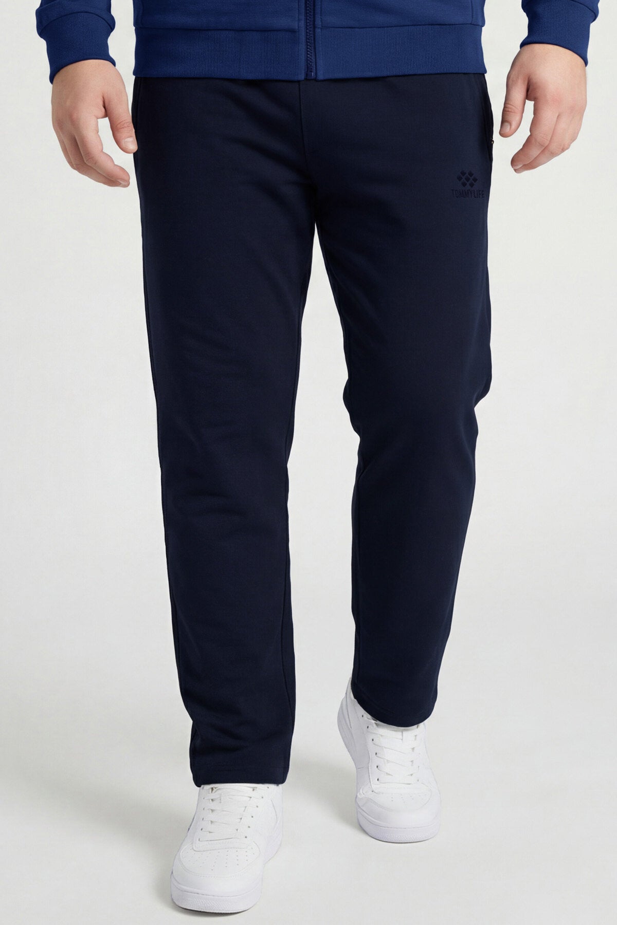 İndigo - Lacivert Dik Yaka Battal Büyük Beden Erkek Eşofman Takım - 85176