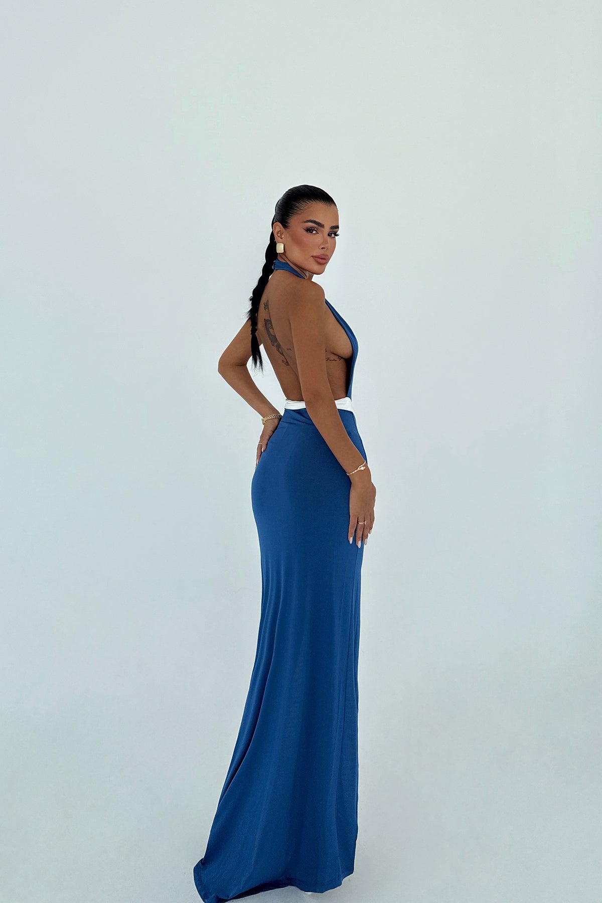 İndigo  Giselle Fiyonk Detaylı Yırtmaçlı Elbise ATE-3020