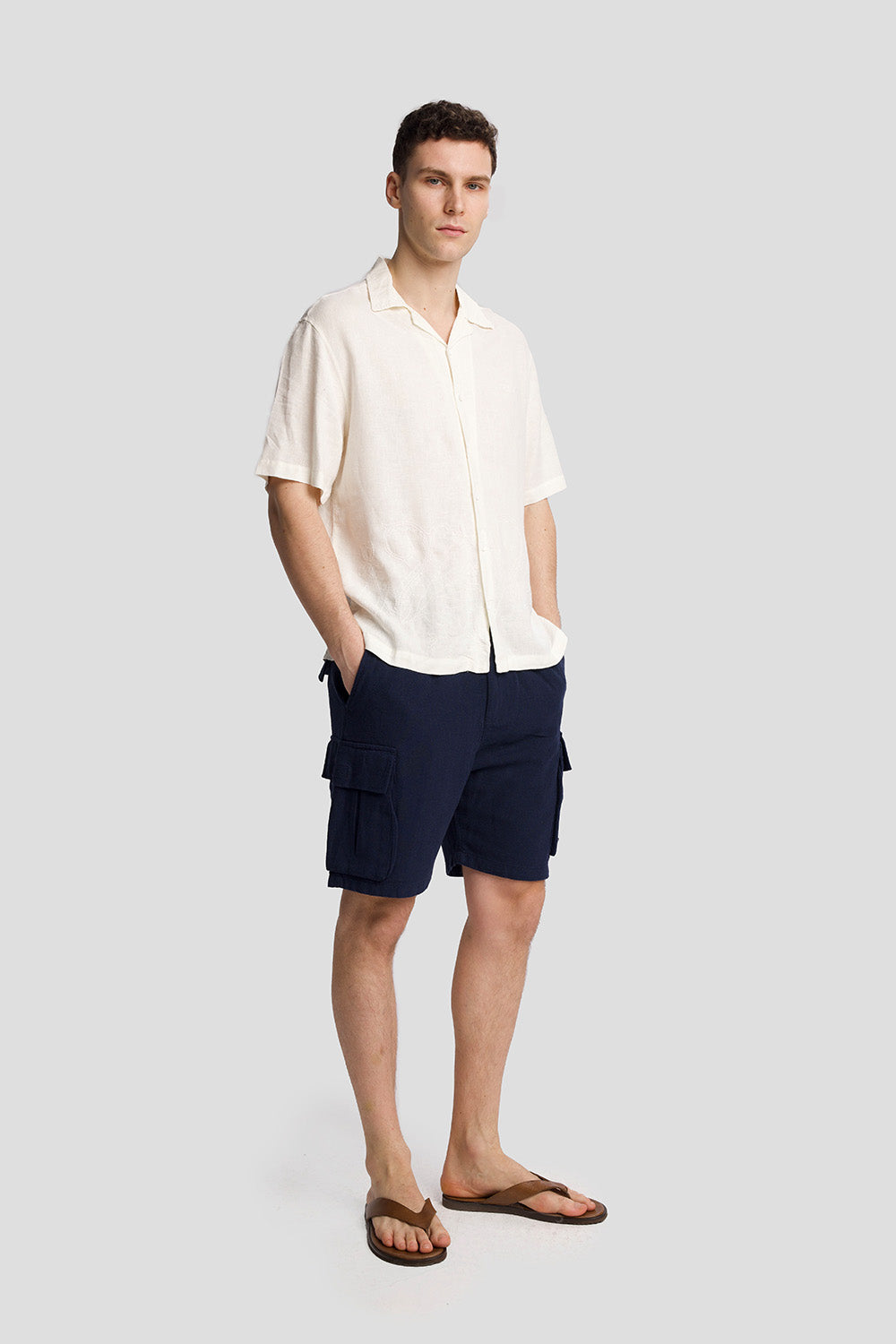 İŞLEMELİ KETEN GÖMLEK - BEYAZ L