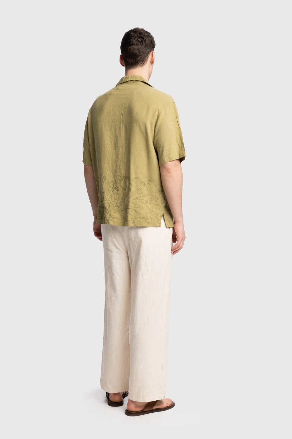 İŞLEMELİ KETEN GÖMLEK - HAKİ M