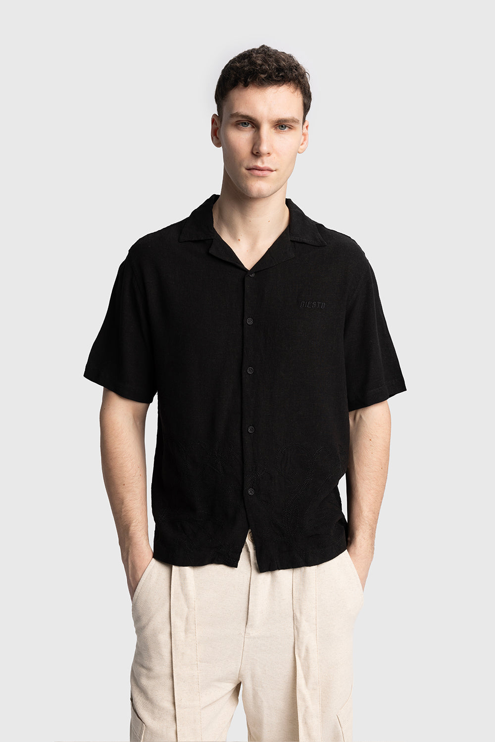 İŞLEMELİ KETEN GÖMLEK